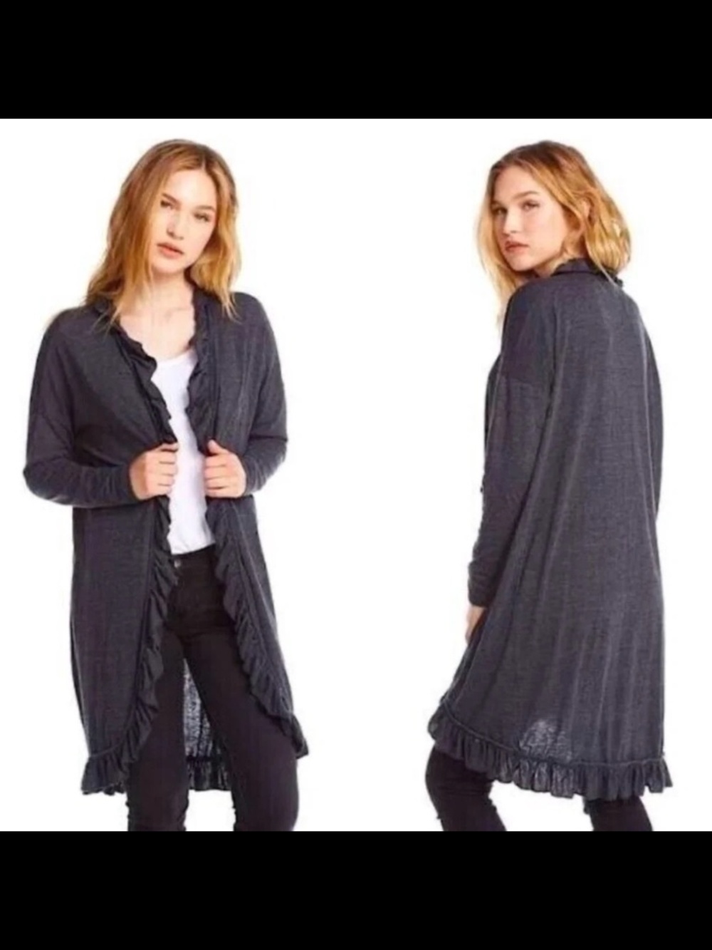 Chaser Open Front Ruffle Dolman Cardigan Sweater/Duster Blueberry M - NWT